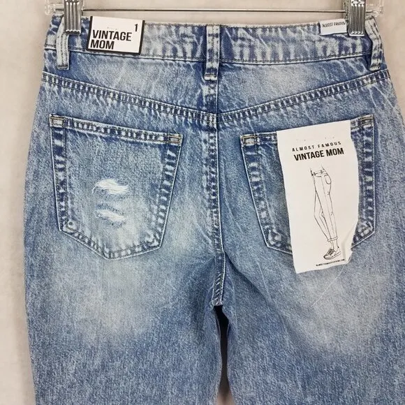 NEW Almost Famous Size 1 Vintage Mom Jeans Ripped Distressed