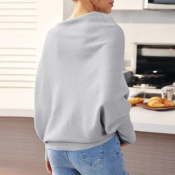 NEW Asymmetric Draped Jumper Baggy Sweater, Fall Sweaters Oversized Off The Shoulder Sweater for Women One Shoulder Tops Elegant Pullover Sweatshirts, Grey, One Size
