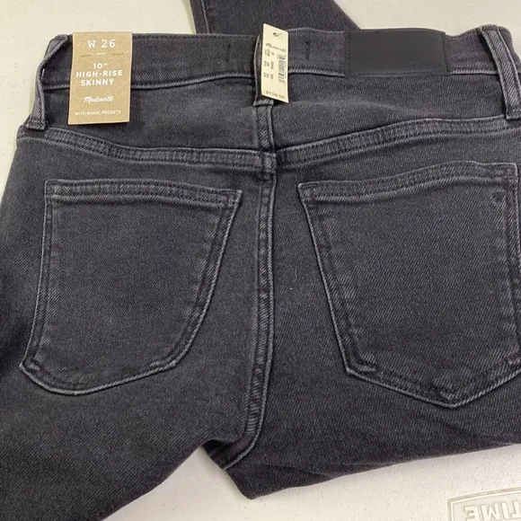 New Black faded wash Madewell high rise 10” skinny ankle jeans  magic pockets 26