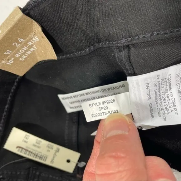 New Madewell 10&quot; High-Rise Skinny Jeans Black Carbondale F9226
