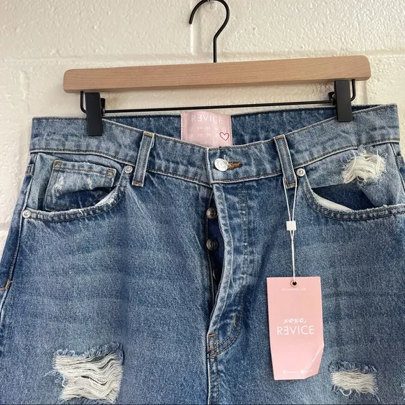 NEW Revice High Rise Distressed Straight Leg Jeans