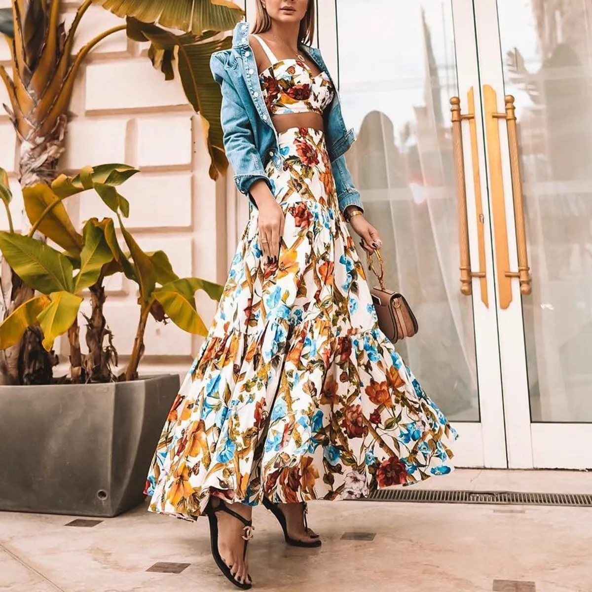 New Summer Holiday Floral Print Two Pieces Sets