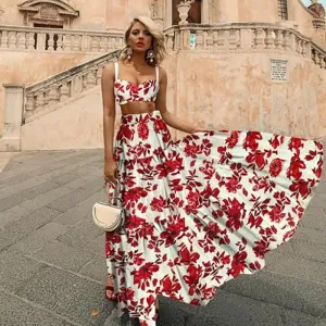 New Summer Holiday Floral Print Two Pieces Sets