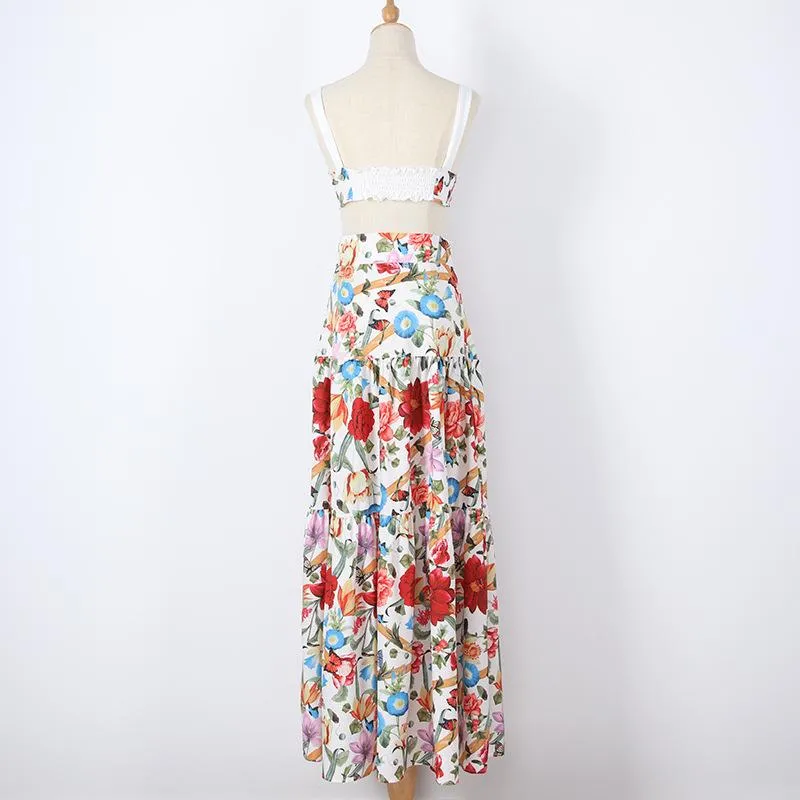 New Summer Holiday Floral Print Two Pieces Sets