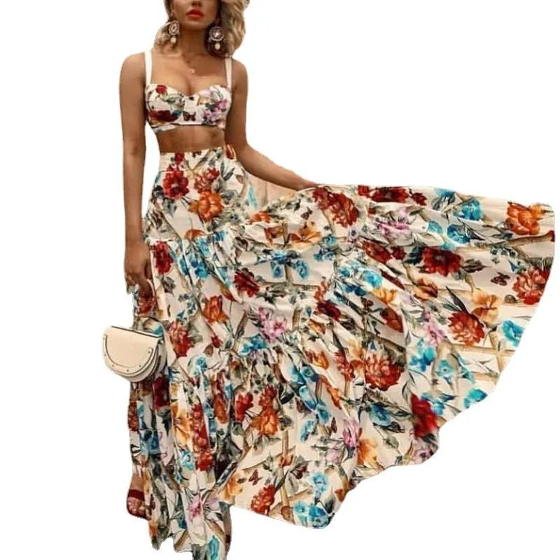 New Summer Holiday Floral Print Two Pieces Sets
