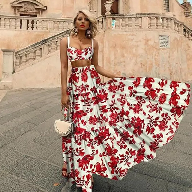 New Summer Holiday Floral Print Two Pieces Sets