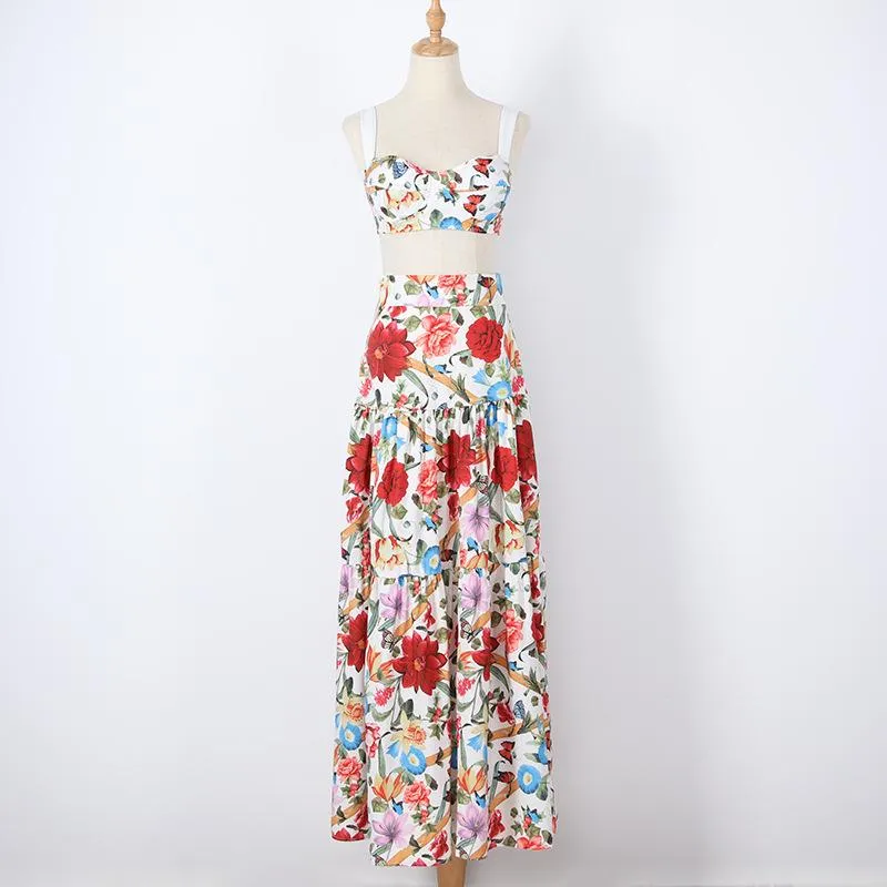 New Summer Holiday Floral Print Two Pieces Sets