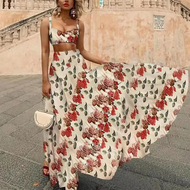 New Summer Holiday Floral Print Two Pieces Sets