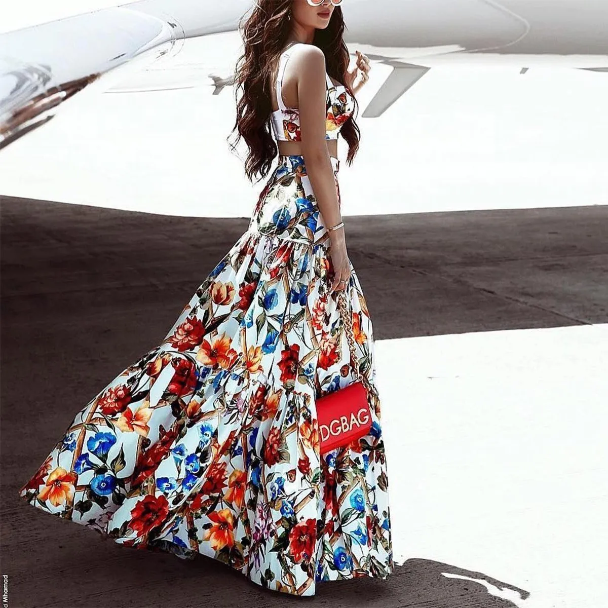 New Summer Holiday Floral Print Two Pieces Sets