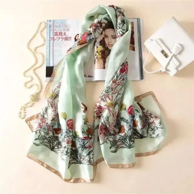 New Women Autumn Winter Fashion Silk Scarf Shawl Beach Headband Female Casual Wear Beach Friendly Spring Silk Scarf Flower Print Silk Scarves Shawls and Wraps Long Size Beach Stoles