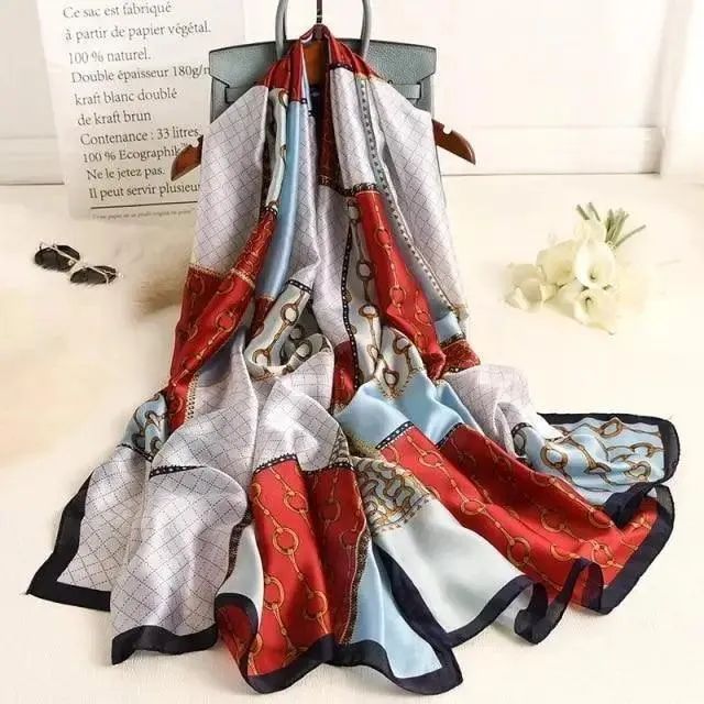 New Women Autumn Winter Fashion Silk Scarf Shawl Beach Headband Female Casual Wear Beach Friendly Spring Silk Scarf Flower Print Silk Scarves Shawls and Wraps Long Size Beach Stoles