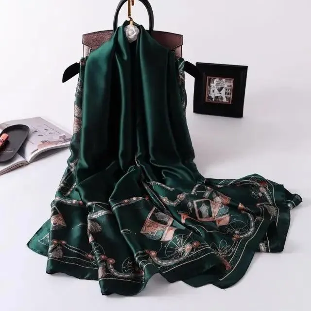 New Women Autumn Winter Fashion Silk Scarf Shawl Beach Headband Female Casual Wear Beach Friendly Spring Silk Scarf Flower Print Silk Scarves Shawls and Wraps Long Size Beach Stoles