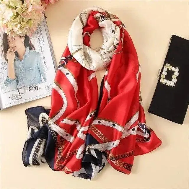 New Women Autumn Winter Fashion Silk Scarf Shawl Beach Headband Female Casual Wear Beach Friendly Spring Silk Scarf Flower Print Silk Scarves Shawls and Wraps Long Size Beach Stoles