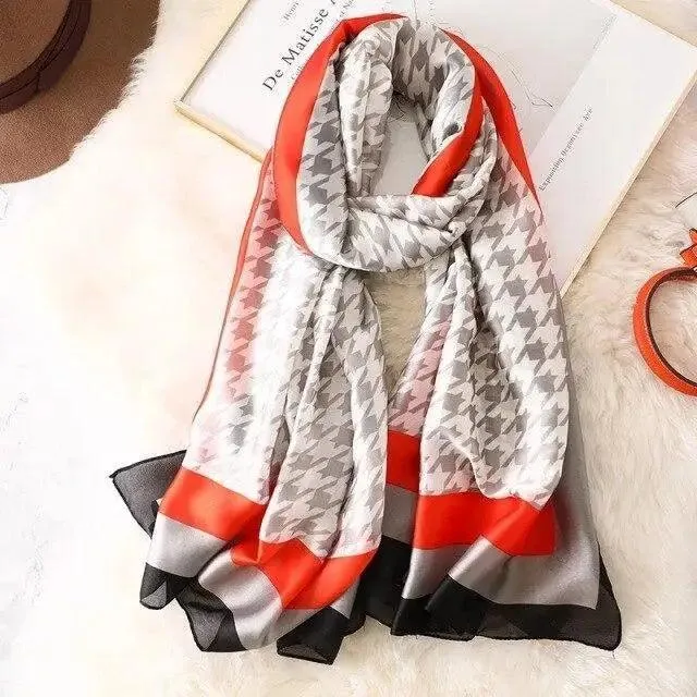 New Women Autumn Winter Fashion Silk Scarf Shawl Beach Headband Female Casual Wear Beach Friendly Spring Silk Scarf Flower Print Silk Scarves Shawls and Wraps Long Size Beach Stoles