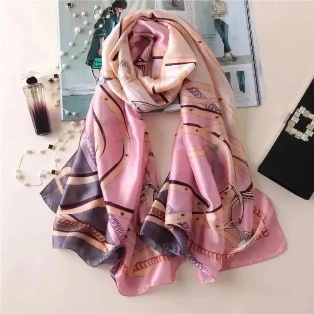 New Women Autumn Winter Fashion Silk Scarf Shawl Beach Headband Female Casual Wear Beach Friendly Spring Silk Scarf Flower Print Silk Scarves Shawls and Wraps Long Size Beach Stoles