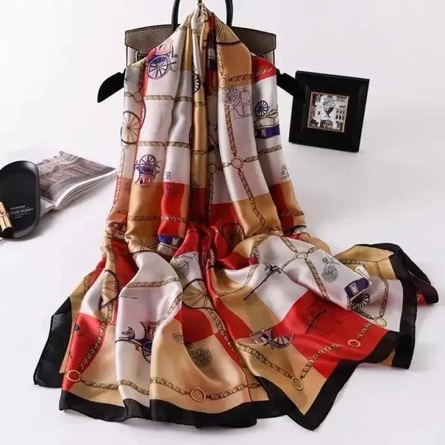 New Women Autumn Winter Fashion Silk Scarf Shawl Beach Headband Female Casual Wear Beach Friendly Spring Silk Scarf Flower Print Silk Scarves Shawls and Wraps Long Size Beach Stoles