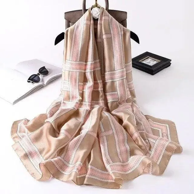 New Women Autumn Winter Fashion Silk Scarf Shawl Beach Headband Female Casual Wear Beach Friendly Spring Silk Scarf Flower Print Silk Scarves Shawls and Wraps Long Size Beach Stoles