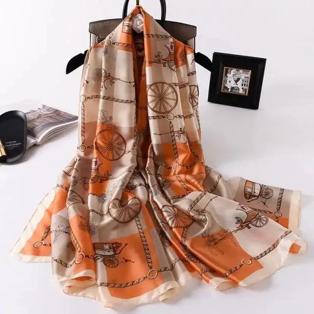 New Women Autumn Winter Fashion Silk Scarf Shawl Beach Headband Female Casual Wear Beach Friendly Spring Silk Scarf Flower Print Silk Scarves Shawls and Wraps Long Size Beach Stoles
