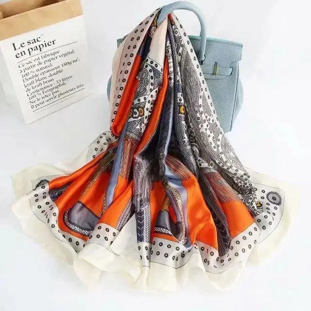 New Women Autumn Winter Fashion Silk Scarf Shawl Beach Headband Female Casual Wear Beach Friendly Spring Silk Scarf Flower Print Silk Scarves Shawls and Wraps Long Size Beach Stoles
