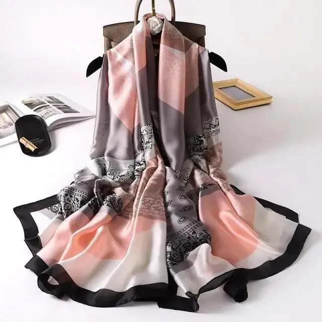 New Women Autumn Winter Fashion Silk Scarf Shawl Beach Headband Female Casual Wear Beach Friendly Spring Silk Scarf Flower Print Silk Scarves Shawls and Wraps Long Size Beach Stoles