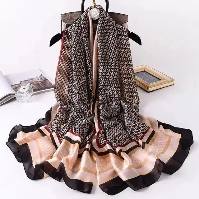 New Women Autumn Winter Fashion Silk Scarf Shawl Beach Headband Female Casual Wear Beach Friendly Spring Silk Scarf Flower Print Silk Scarves Shawls and Wraps Long Size Beach Stoles