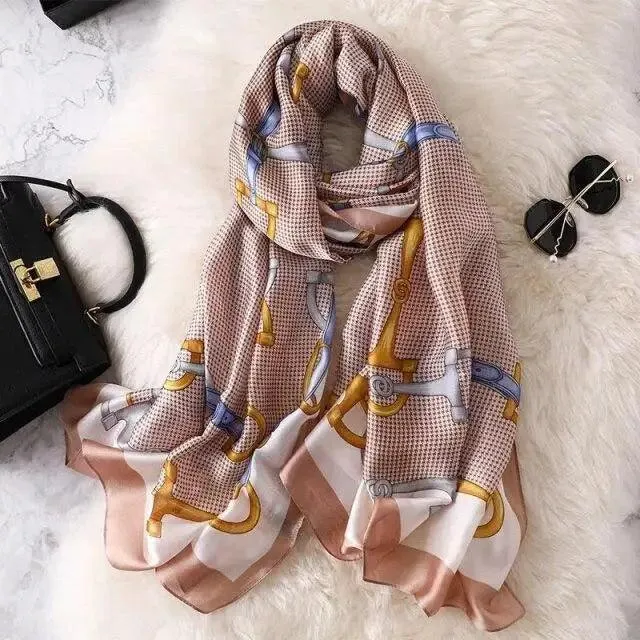 New Women Autumn Winter Fashion Silk Scarf Shawl Beach Headband Female Casual Wear Beach Friendly Spring Silk Scarf Flower Print Silk Scarves Shawls and Wraps Long Size Beach Stoles