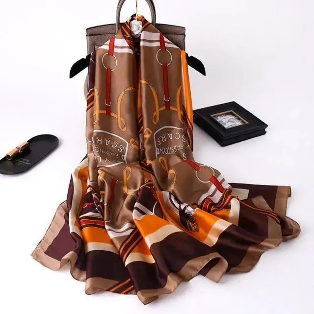 New Women Autumn Winter Fashion Silk Scarf Shawl Beach Headband Female Casual Wear Beach Friendly Spring Silk Scarf Flower Print Silk Scarves Shawls and Wraps Long Size Beach Stoles