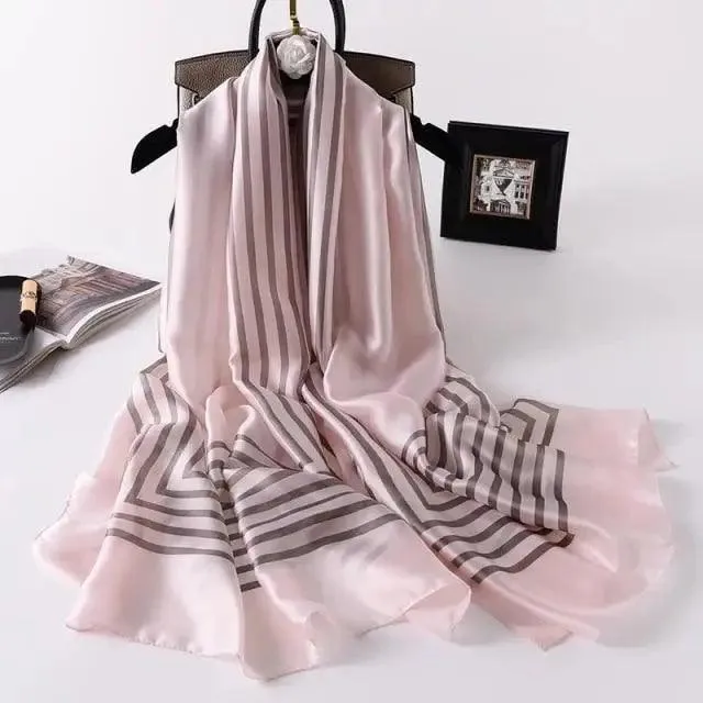 New Women Autumn Winter Fashion Silk Scarf Shawl Beach Headband Female Casual Wear Beach Friendly Spring Silk Scarf Flower Print Silk Scarves Shawls and Wraps Long Size Beach Stoles