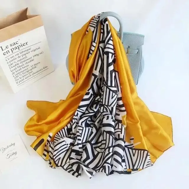 New Women Autumn Winter Fashion Silk Scarf Shawl Beach Headband Female Casual Wear Beach Friendly Spring Silk Scarf Flower Print Silk Scarves Shawls and Wraps Long Size Beach Stoles