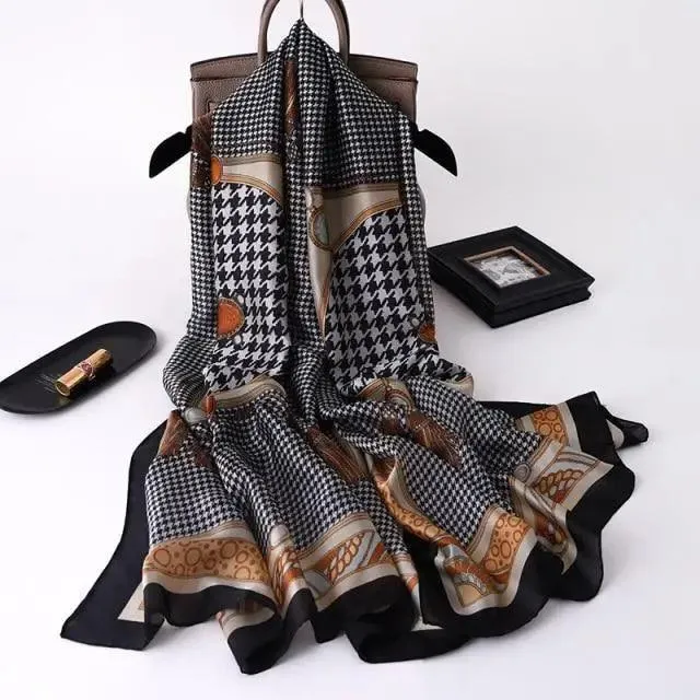 New Women Autumn Winter Fashion Silk Scarf Shawl Beach Headband Female Casual Wear Beach Friendly Spring Silk Scarf Flower Print Silk Scarves Shawls and Wraps Long Size Beach Stoles