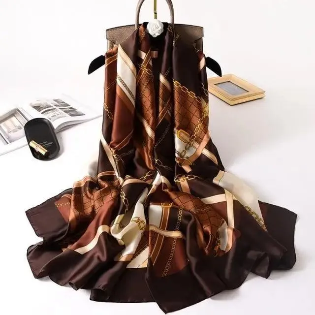 New Women Autumn Winter Fashion Silk Scarf Shawl Beach Headband Female Casual Wear Beach Friendly Spring Silk Scarf Flower Print Silk Scarves Shawls and Wraps Long Size Beach Stoles