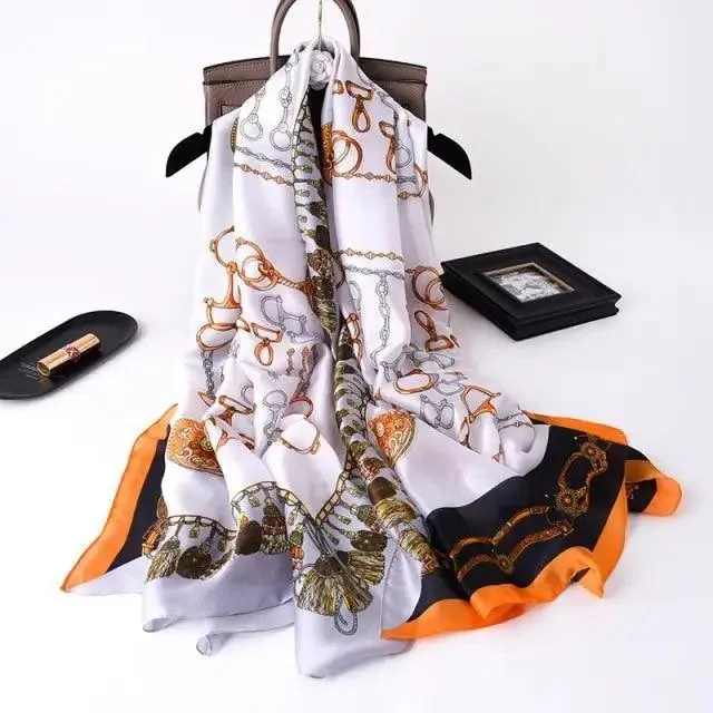New Women Autumn Winter Fashion Silk Scarf Shawl Beach Headband Female Casual Wear Beach Friendly Spring Silk Scarf Flower Print Silk Scarves Shawls and Wraps Long Size Beach Stoles