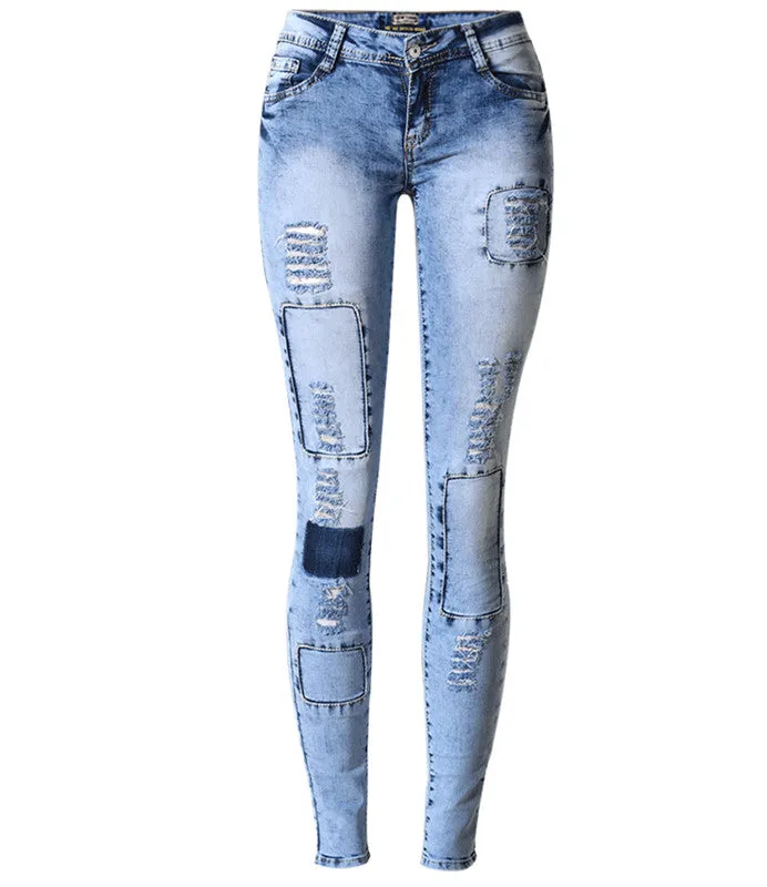 Newest Women's Ripped Jeans Slim Low Waisted Elasticity Pencil Pants