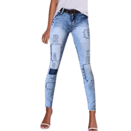 Newest Women's Ripped Jeans Slim Low Waisted Elasticity Pencil Pants
