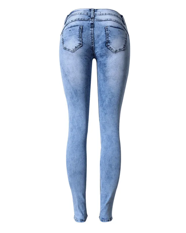 Newest Women's Ripped Jeans Slim Low Waisted Elasticity Pencil Pants