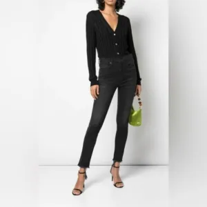 Nili Lotan high rise skinny black jeans raw hem size 27