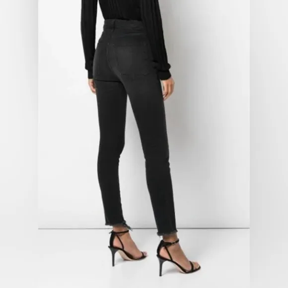 Nili Lotan high rise skinny black jeans raw hem size 27