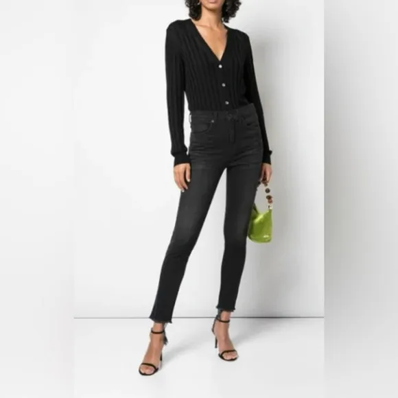 Nili Lotan high rise skinny black jeans raw hem size 27