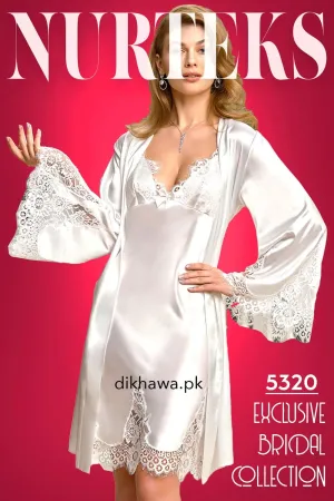 Nurteks - Exclusive Bridal Wedding Honeymoon 2Pc Designer Nighty Set White 5320 - Turkish Brand