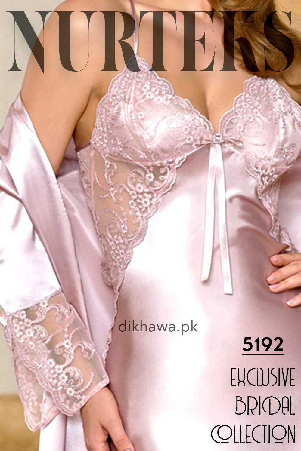Nurteks - Exclusive Bridal Wedding Honeymoon 2Pc Long Nighty Set with Robe 5192 - Turkish Brand