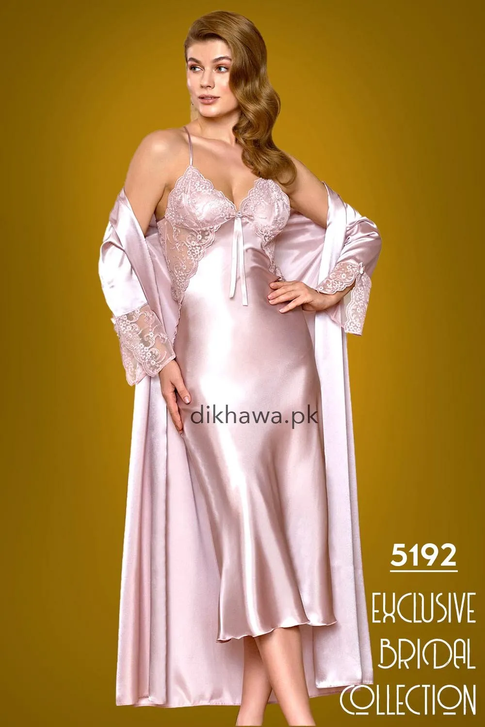 Nurteks - Exclusive Bridal Wedding Honeymoon 2Pc Long Nighty Set with Robe 5192 - Turkish Brand