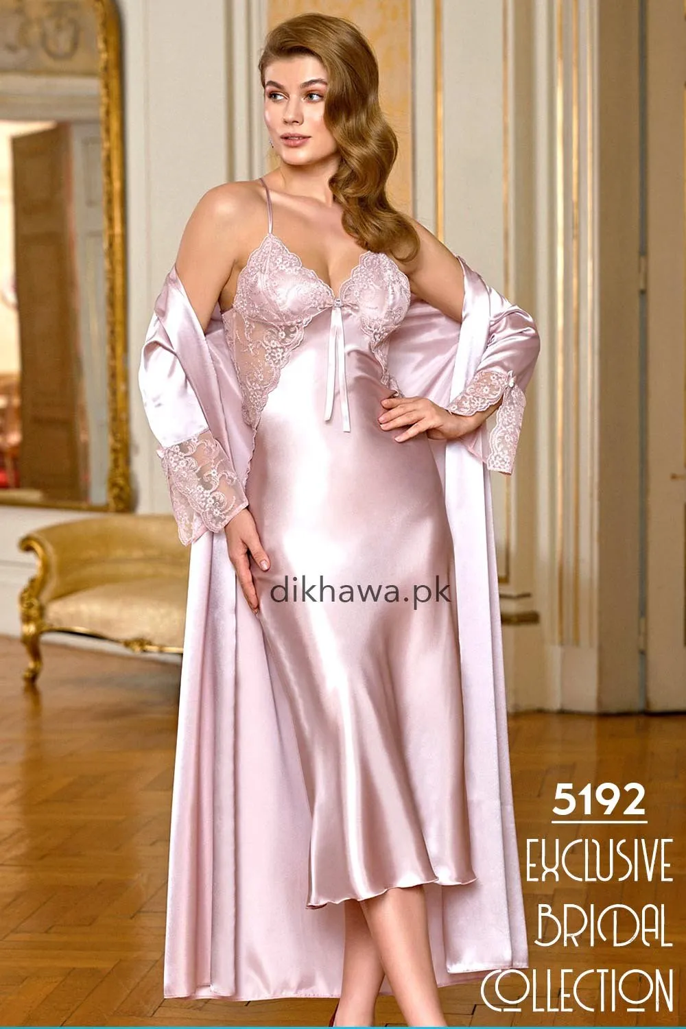Nurteks - Exclusive Bridal Wedding Honeymoon 2Pc Long Nighty Set with Robe 5192 - Turkish Brand