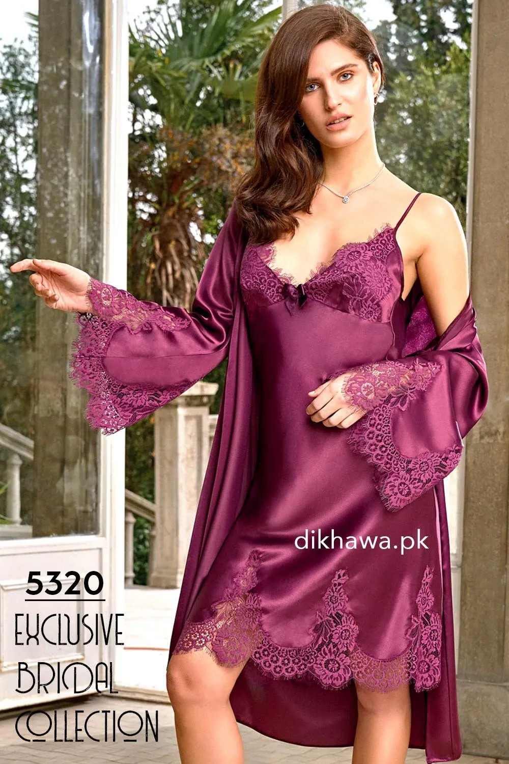 Nurteks - Exclusive Bridal Wedding Honeymoon 2Pc Short Nighty Set Maroon 5320 - Turkish Brand
