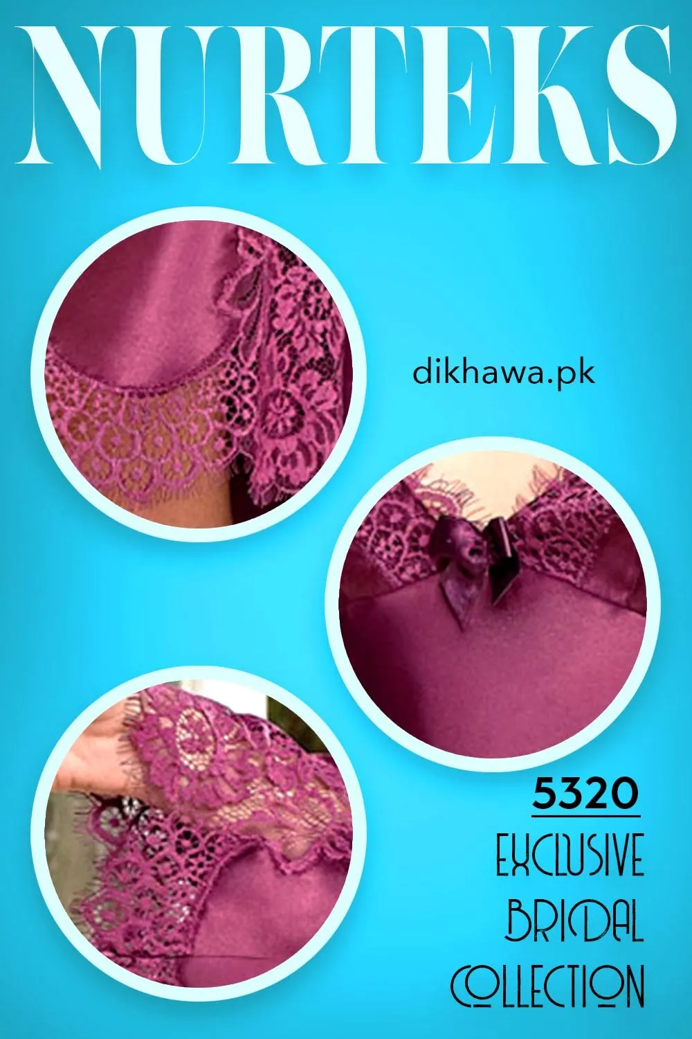 Nurteks - Exclusive Bridal Wedding Honeymoon 2Pc Short Nighty Set Maroon 5320 - Turkish Brand
