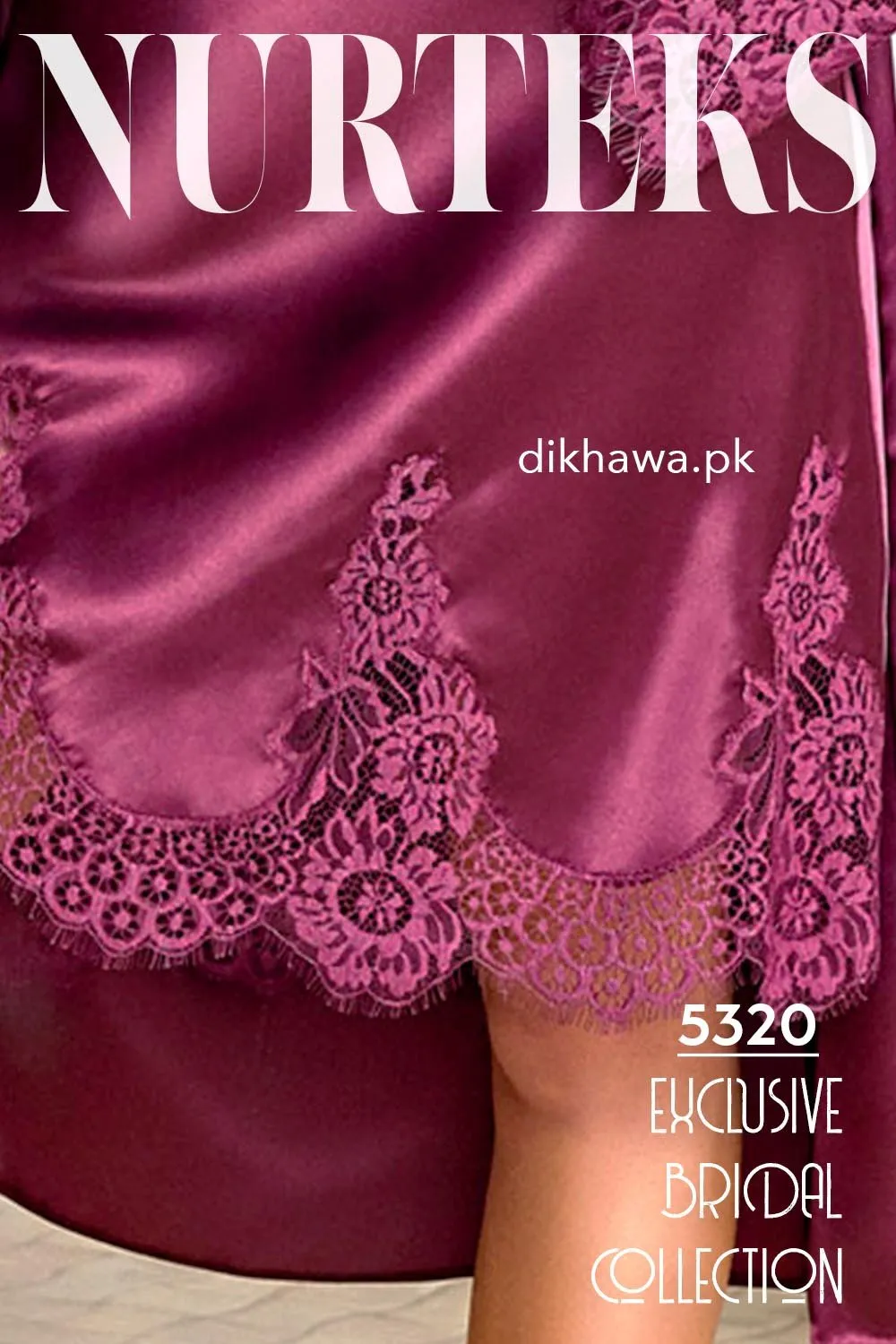 Nurteks - Exclusive Bridal Wedding Honeymoon 2Pc Short Nighty Set Maroon 5320 - Turkish Brand