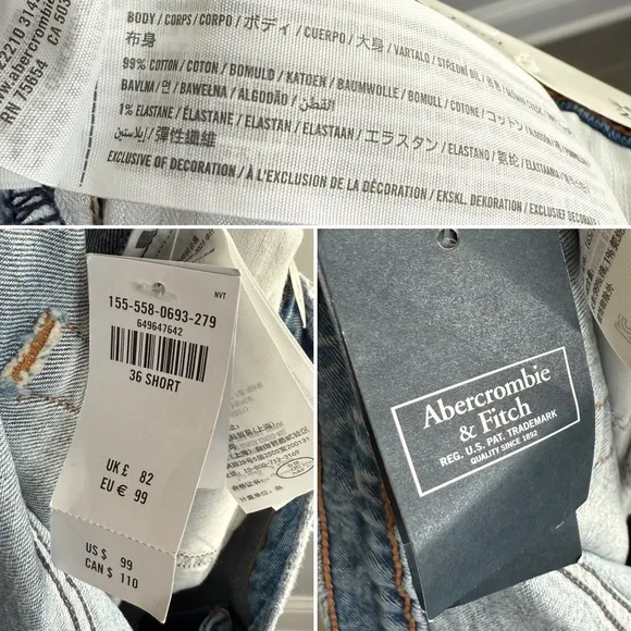 NWT Abercrombie &amp; Fitch The Dad High Rise Jeans Medium Ripped Wash Size 36 22 S