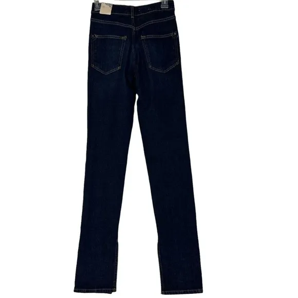 NWT Anthropologie Blue Pilcro Split Straight Leg Jeans High Rise Dark Wash