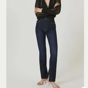 NWT Anthropologie Blue Pilcro Split Straight Leg Jeans High Rise Dark Wash