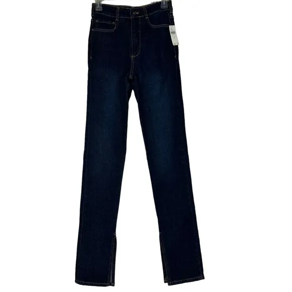 NWT Anthropologie Blue Pilcro Split Straight Leg Jeans High Rise Dark Wash