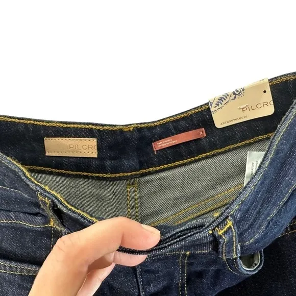 NWT Anthropologie Blue Pilcro Split Straight Leg Jeans High Rise Dark Wash
